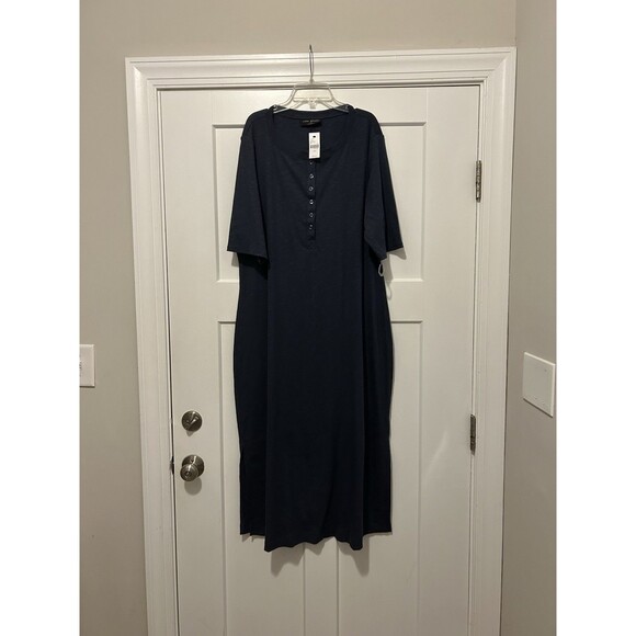 New LANE BRYANT Size 18/20 Blue Henley Fitted Knit Midi dress short sleeves - Picture 1 of 7